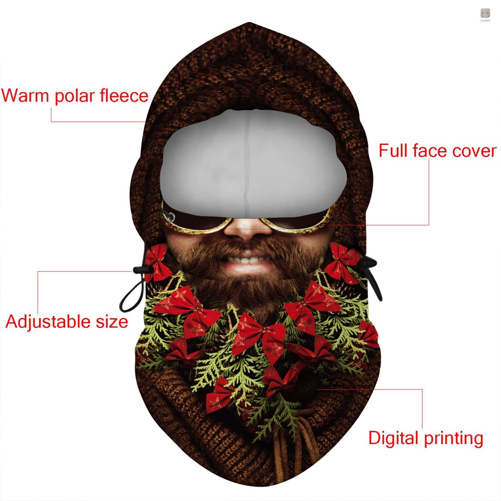 Khẩu Trang Giữ Ấm In Họa Tiết Giáng Sinh Bằng Lông Cừu Có Thể Điều Chỉnh Cho Người Lớn Và Trẻ Em