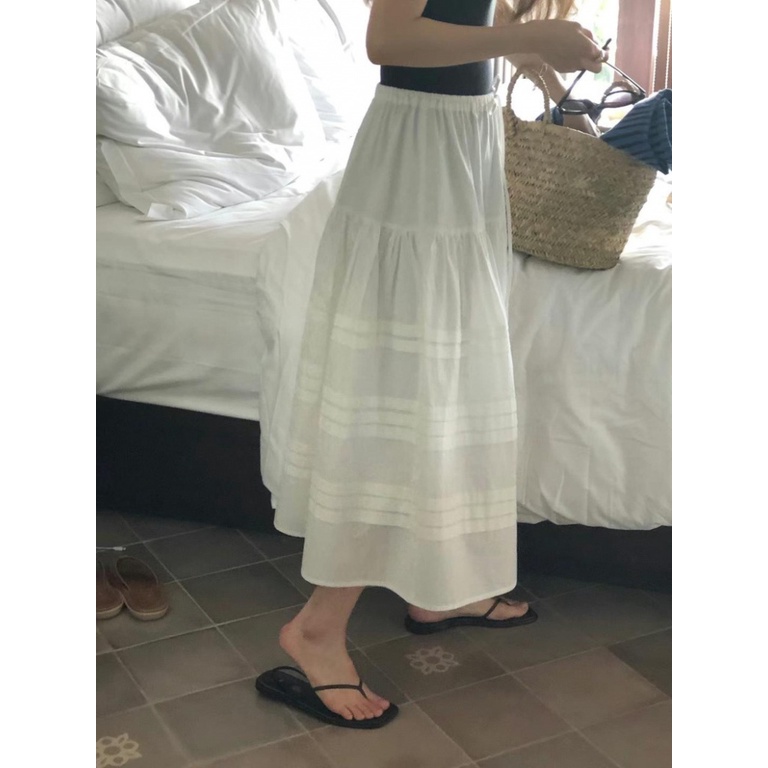 [Sr-studio] Ounce Hàng có sẵn mùa hè 2023 Phong cách mới Hàn Quốc Dongdaemun Thắt lưng co giãn Váy b