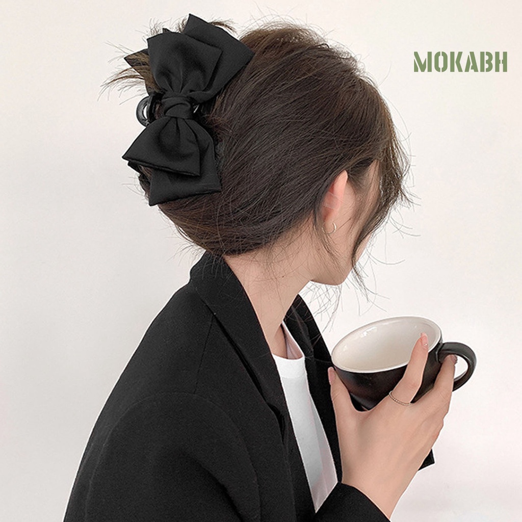 Kẹp Tóc Dạng Móng Vuốt Chống Trượt Hai Lớp Thắt Nơ Màu Trơn Phong Cách Công Chúa Dành Cho Nữ