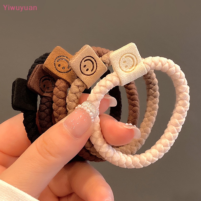 Bộ 5 Dây Buộc Tóc Cao Su Co Giãn Hình Mặt Cười Đơn Giản Phong Cách Hàn Quốc Cho Nữ