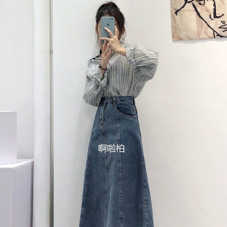 Chân Váy Denim Dài Dáng Chữ a Lưng Cao Thời Trang Xuân Thu Cho Nữ