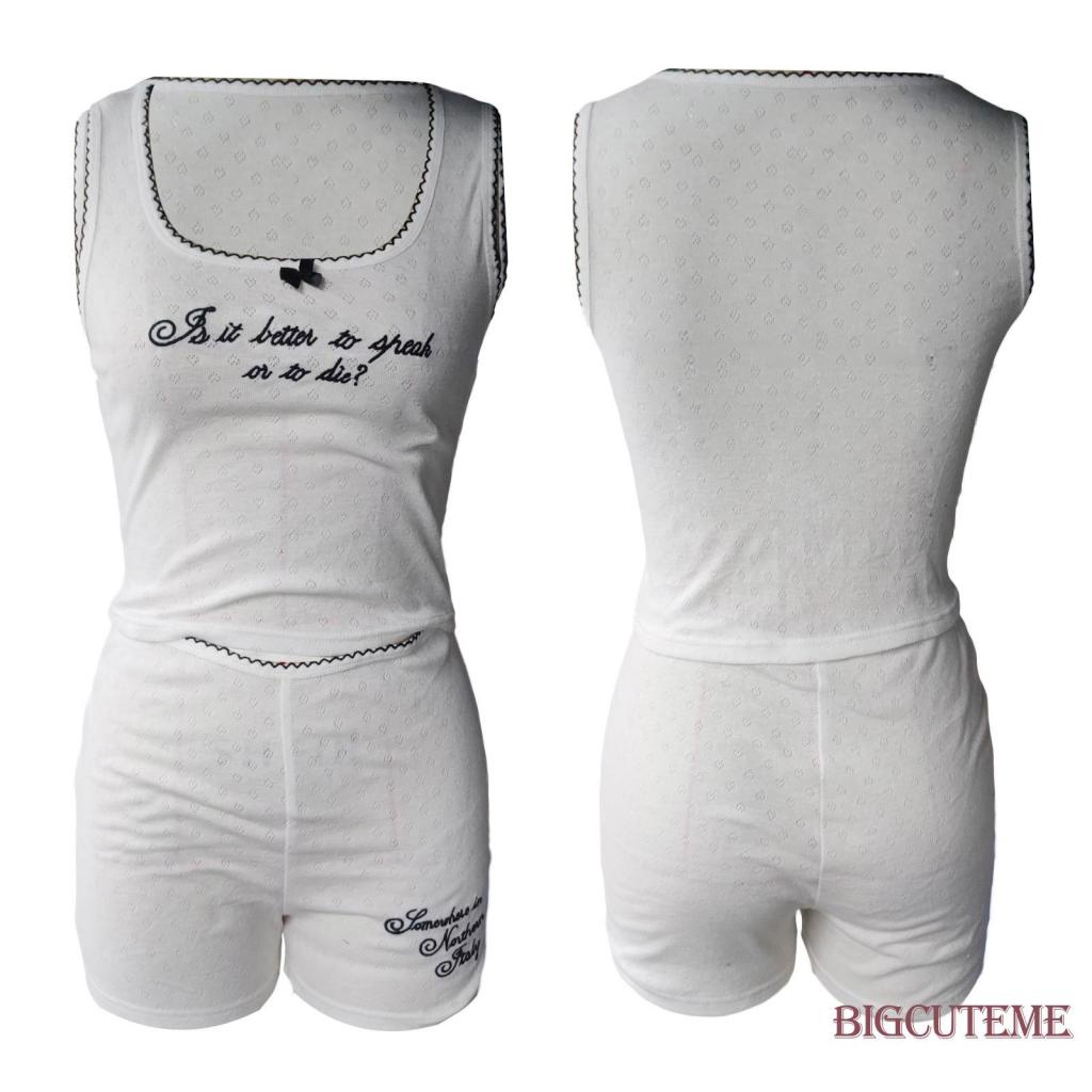 [] - Bộ Quần Áo Nữ Mùa Hè 2 Cái. Bộ Áo Tank Top Sát Nách In Chữ + Quần Short Co Giãn Tốt Thiết Kế Dễ Thương