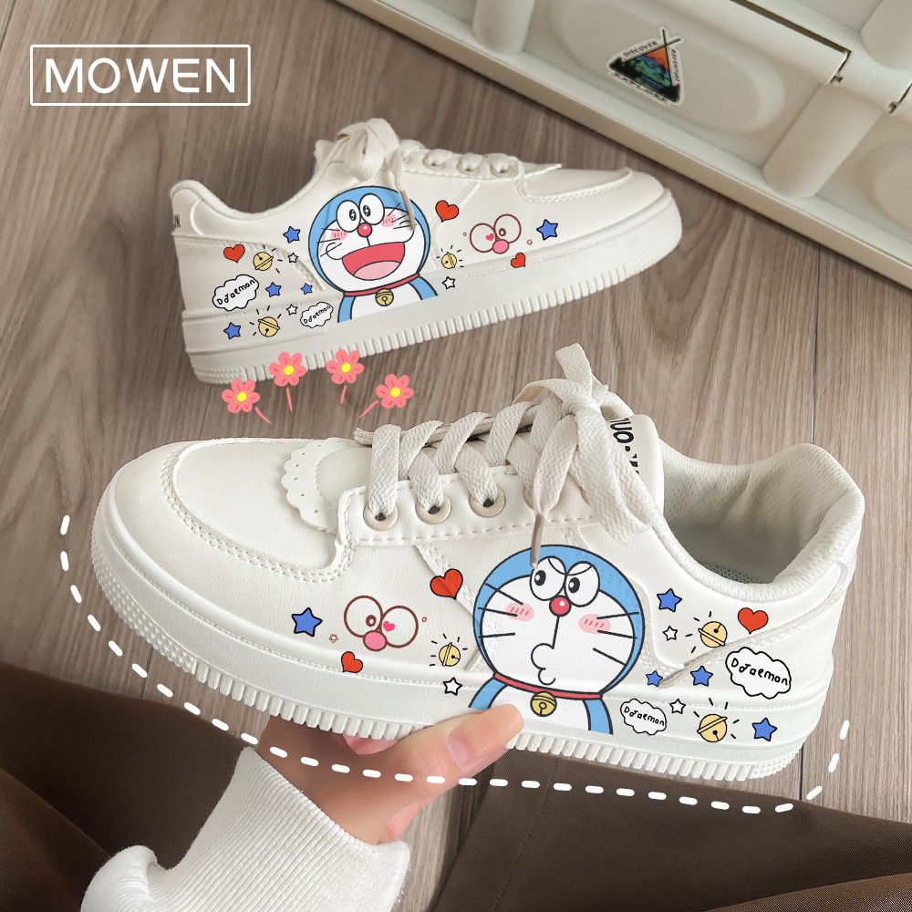 Mowen Tinkerbell Giày Thể Thao Đế Phẳng Thoáng Khí Thoải Mái Mùa Thu Đông Màu Xanh Lam Hình Doraemon Cho Nữ