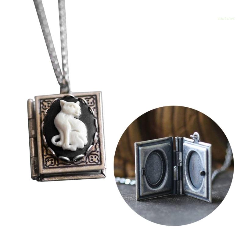 Vòng Cổ Choker Y2k Mặt Hình Quyển Sách Và Mèo Dễ Thương