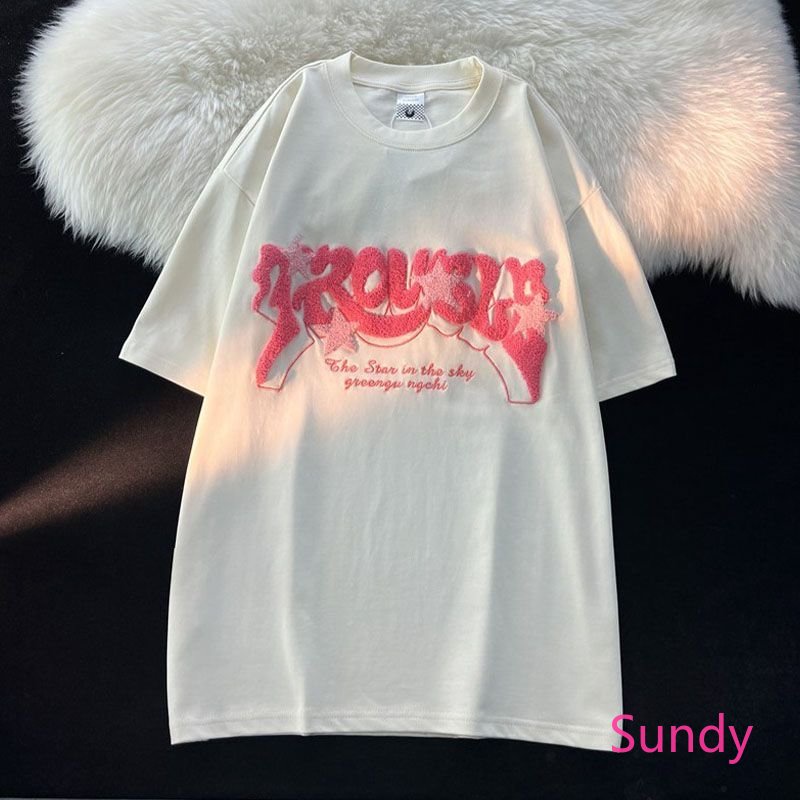 Áo Thun Tay Ngắn Dáng Rộng Chất Liệu Cotton In Hoạ Tiết Ngôi Sao Thời Trang Mùa Hè Cho Nữ Có Size Lớn