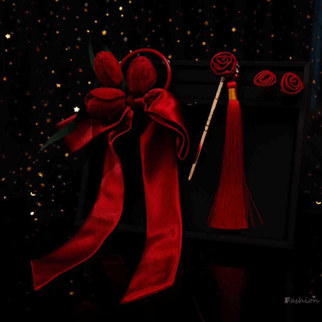 Bộ Bông Tai Cài Tóc Trung Hoa Đính Nơ Bằng Kim Loại Thanh Lịch Cho Cô Dâu