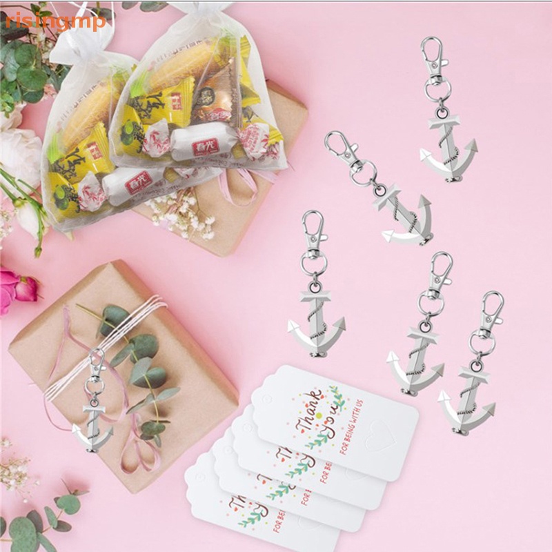 1 Set Móc Khóa Thiết Kế Hình Mỏ Neo Bằng Giấy Kraft Màu Trắng In Chữ Thank You Dùng Làm Quà Tặng Cho Bé / Tiệc Sinh Nhật / Đám Cưới