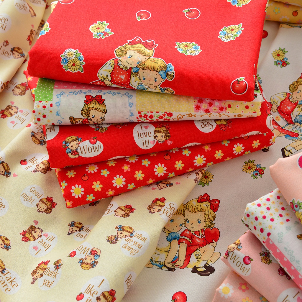 Vải Cotton Họa Tiết Trái Dâu Hoạt Hình Dễ Thương Dùng May Vá DIY