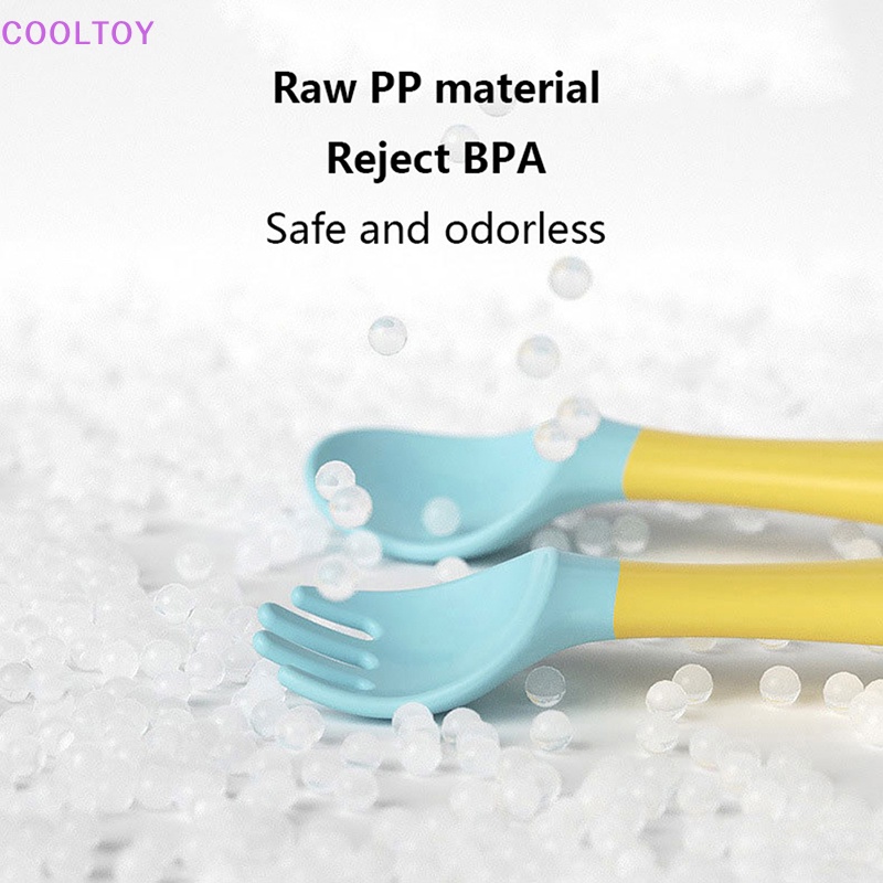 Set 2 Muỗng Nĩa Bằng Nhựa PP + TPE Mềm Tập Ăn Cho Bé