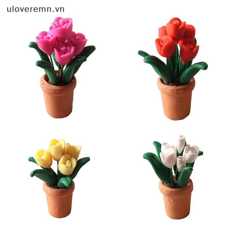 Chậu Hoa Tulip Mini Tỷ Lệ 1: 12 Dùng Trang Trí Tiểu Cảnh / Nhà Búp Bê