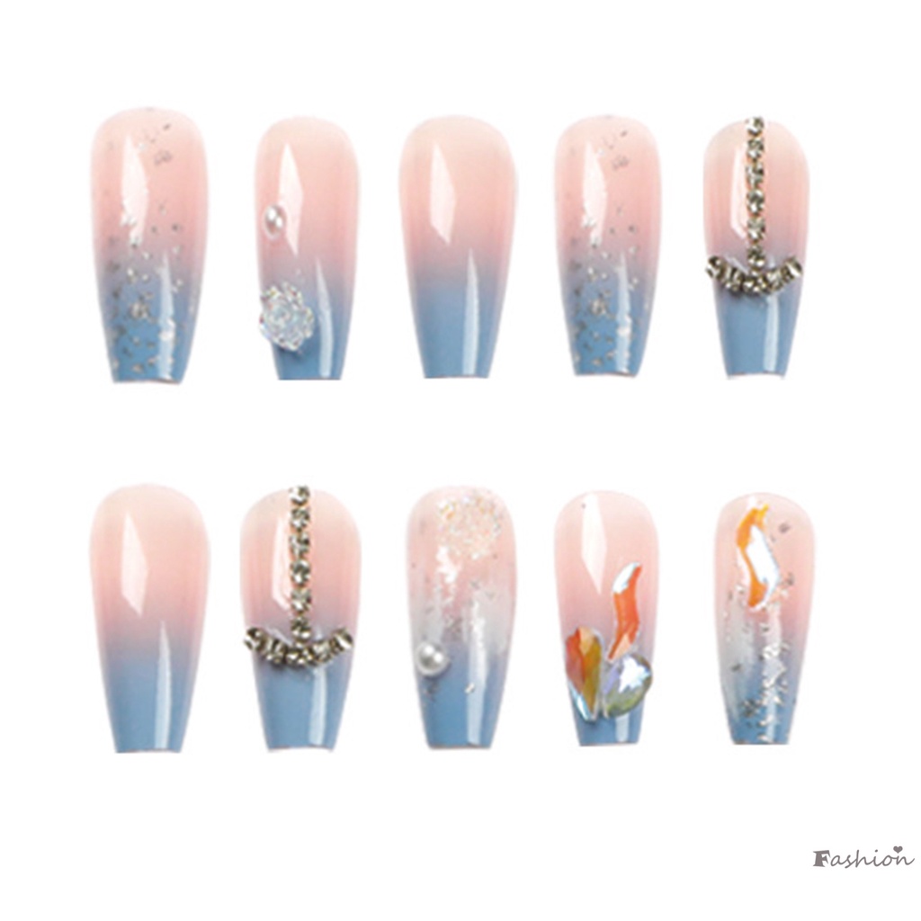 Móng Tay Giả Đính Đá Màu Xanh Dương Ngọt Ngào Và Quyến Rũ Có Thể Tái Sử Dụng