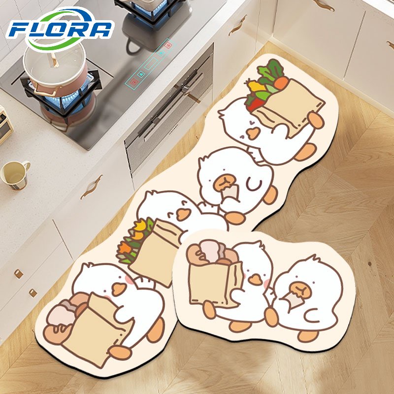 1 Thảm Nhung Lót Sàn Nhà Bếp Chống Trượt Hình Vịt Hoạt Hình Đáng Yêu