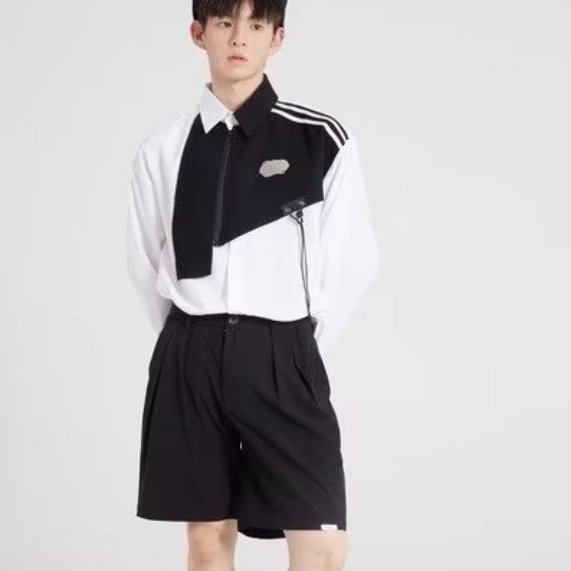 Áo Sơ Mi Thiết Kế Chắp Vá Waffle Phong Cách Mới Mùa Thu Cho Nam Và Nữ