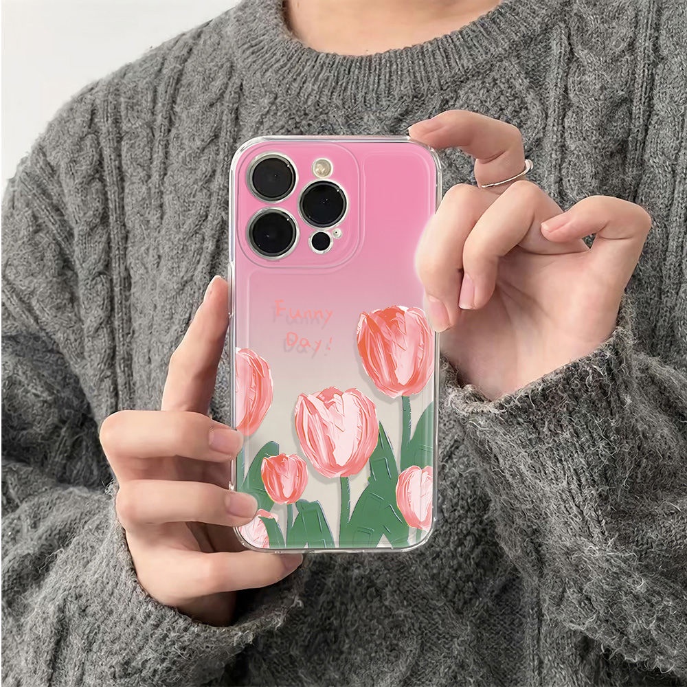 ✅Ốp Điện Thoại Mềm Chống Sốc Họa Tiết Hoa Tulip 6In Cho Iphone 11 1214Pro 13 plus 78