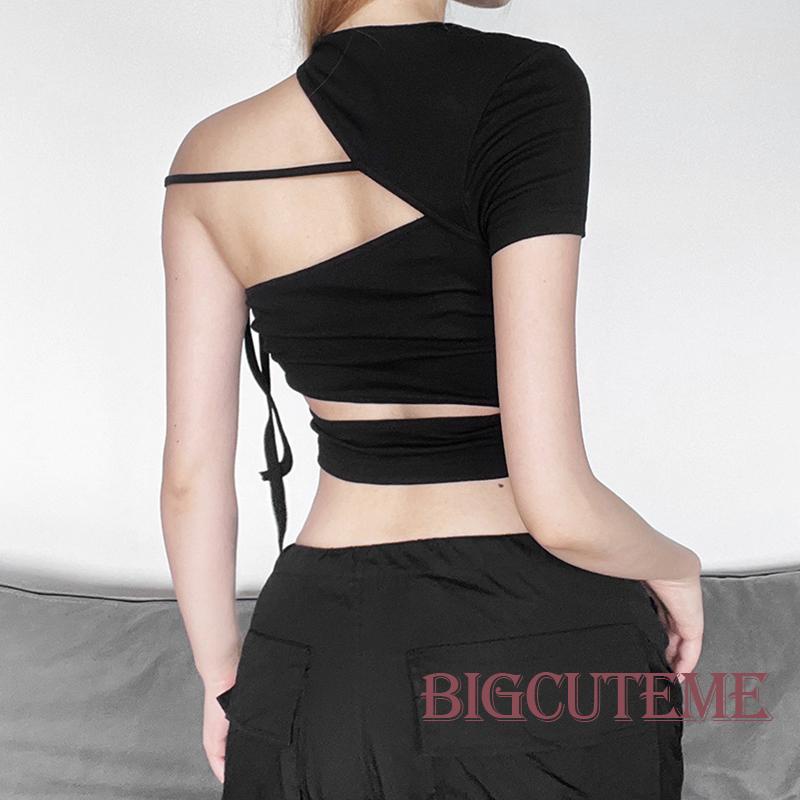 [] Áo Croptop Lệch Vai Màu Đen Thời Trang Mùa Hè Cho Nữ