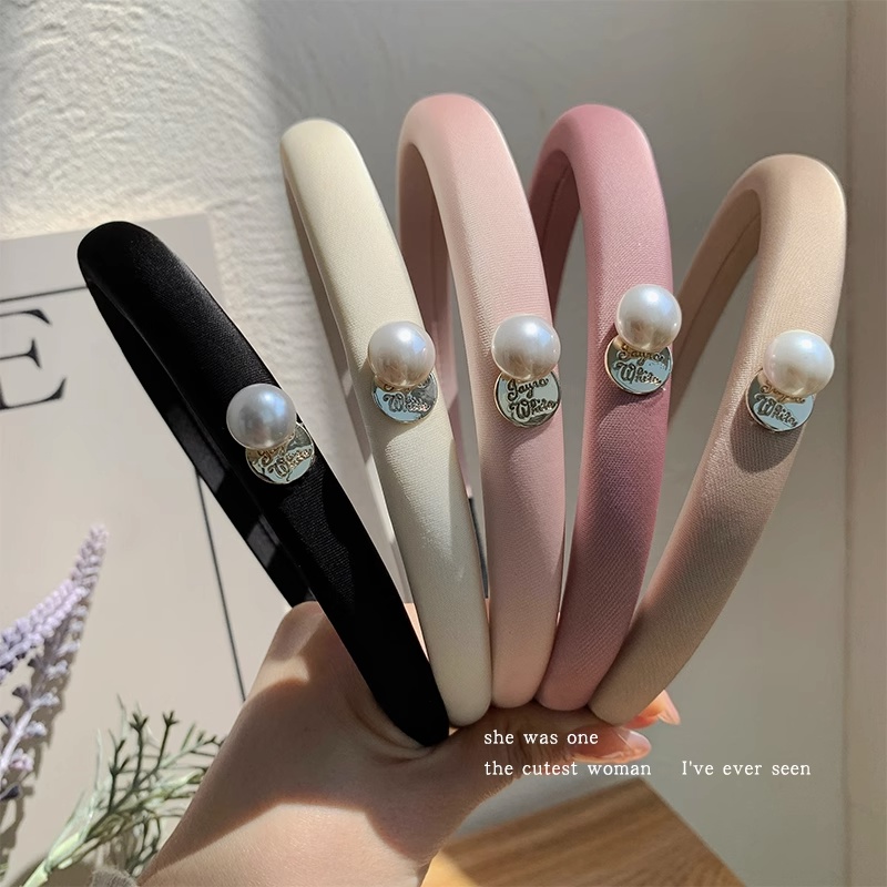 Kẹp Tóc Vải Satin Đính Ngọc Trai Thiết Kế Đơn Giản 1.5cm