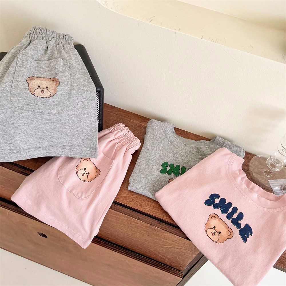 Bộ Áo Thun Tay Ngắn Kèm Chân Váy Họa Tiết Hoạt Hình Phong Cách Hàn Quốc Cho Bé Gái 80-130cm