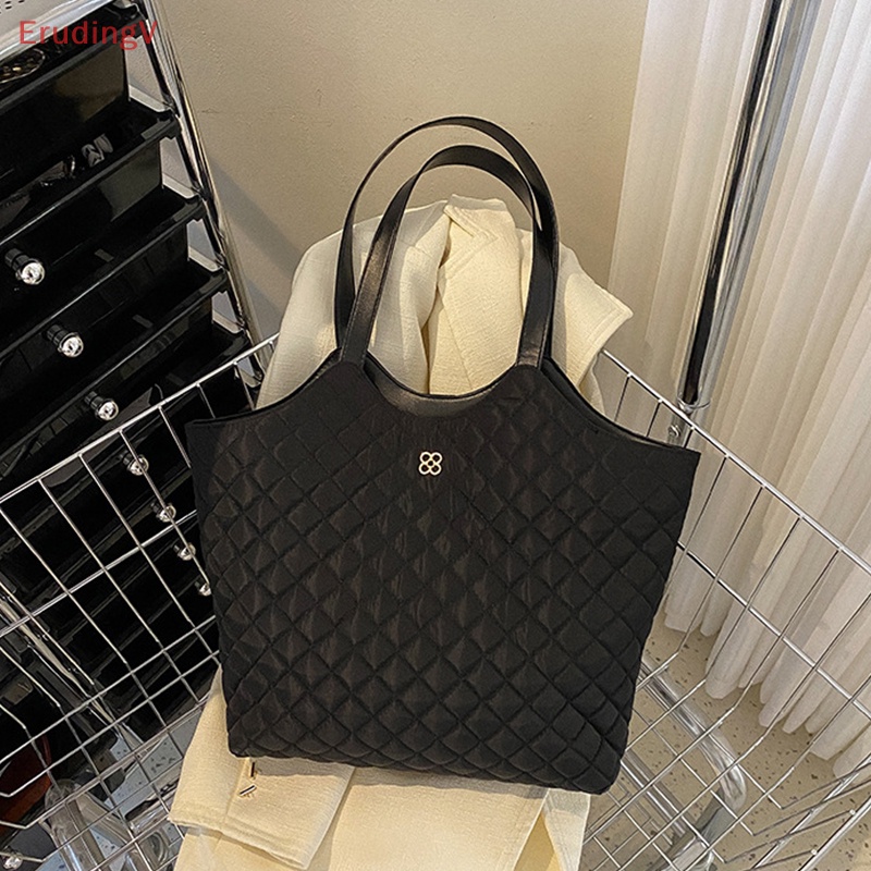 [ErudingV] Túi Xách Tote Đeo Vai Sức Chứa Lớn Họa Tiết Lưới Hình Thoi Vintage Thời Trang Mùa Thu Cao Cấp Có Khóa Cài [Mới]