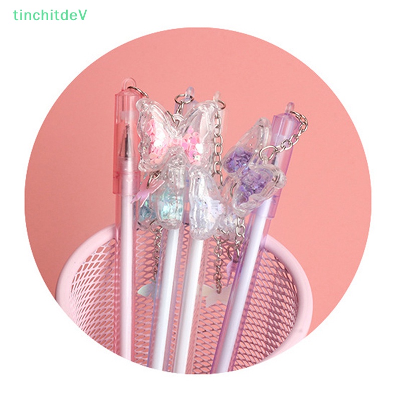 1 Bút Mực Gel Ngòi 0.5mm Đính Kim Sa Hình Bướm Sáng Tạo Màu Sắc Ngẫu Nhiên Dành Cho Học Sinh