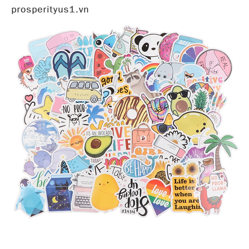 1 [prosperityus1] 100 Miếng Dán Vinyl Chống Nước Trang Trí Xe Hơi Laptop