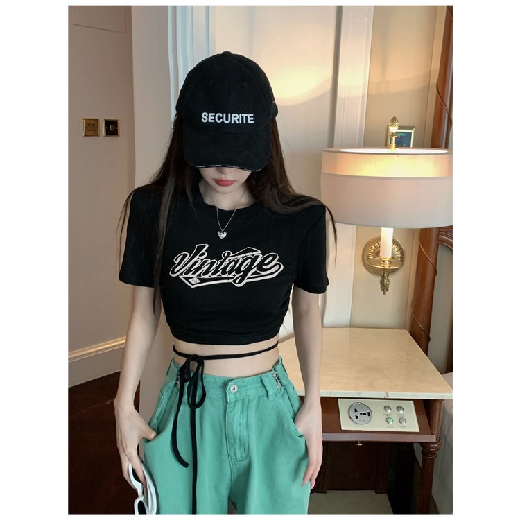 Áo baby tee Thun croptop Croptop Tay Ngắn Hở Vai In Họa Tiết Phong Cách Retro Mỹ Thời Trang Cho Nữ