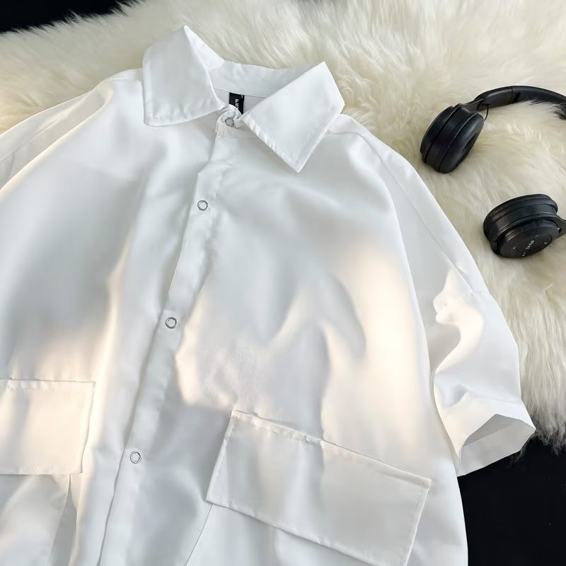 Áo Sơ Mi Lụa Lạnh Tay Ngắn Dáng Rộng Phong Cách Đường Phố Mỹ Thời Trang Mùa Hè Cho Nam