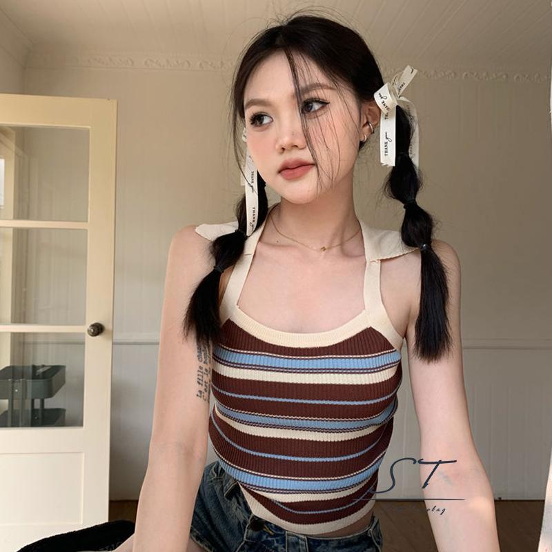 Áo Tank Top Dệt Kim Không Tay Họa Tiết Kẻ Sọc Thời Trang Mùa Hè CY03