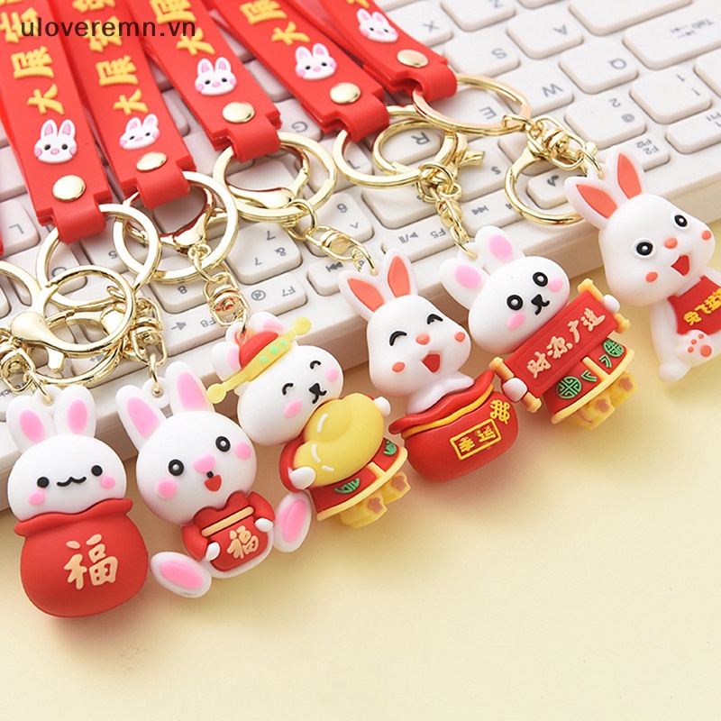 Uloveremn Móc Khóa Hình Thỏ Trung Quốc Bằng Nhựa Resin Nhiều Màu Dễ Thương