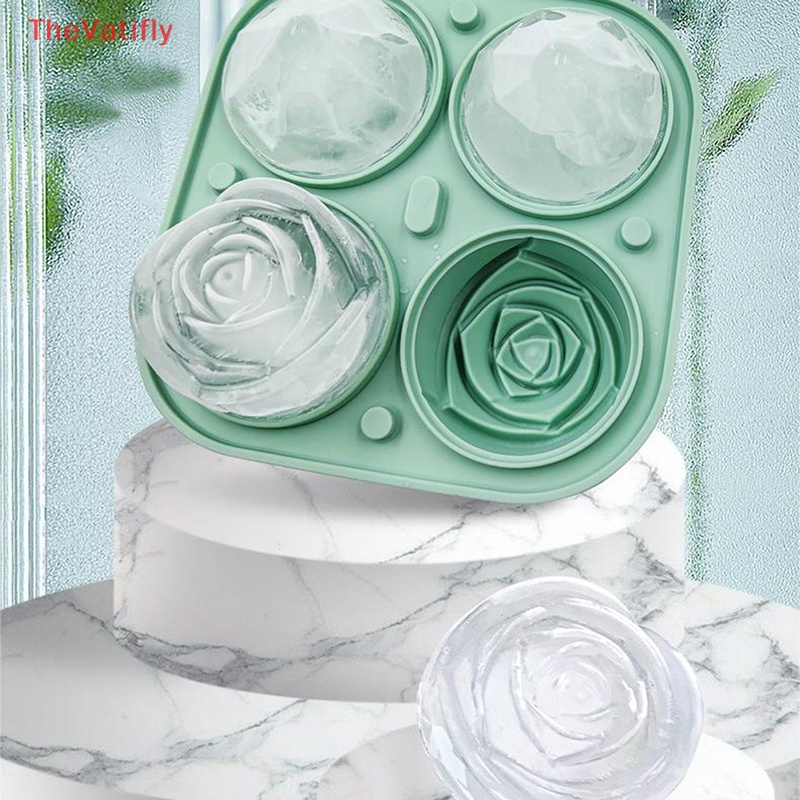 Khuôn Silicone Làm Đá Viên Hình Hoa Hồng 4 Lỗ Có Thể Tái Sử Dụng