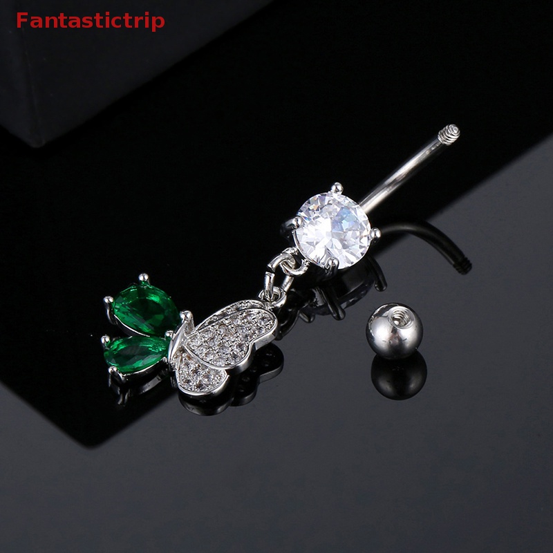 Khuyên Rốn Bằng Thép Không Gỉ Đính Đá Zircon Hình Bướm Thời Trang