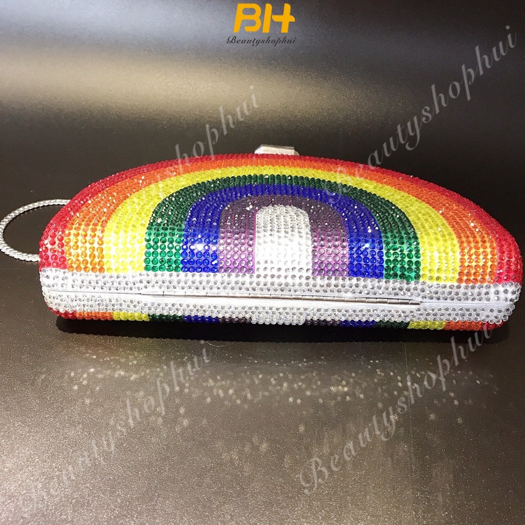 Túi Đeo Chéo Vai Cầm Tay Đính Kim Cương Giả Màu Cầu Vồng Mới Dành Cho Bạn Nữ Dự Tiệc Tối