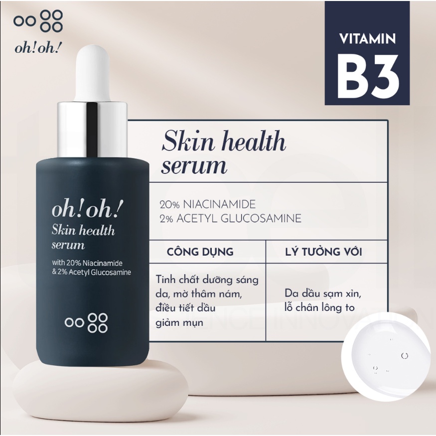 Tinh Chất Oh!Oh! Skin Health Serum Điều tiết dầu, giảm mụn, làm sáng da mạnh mẽ, chuyên sâu 10ml, 30ml