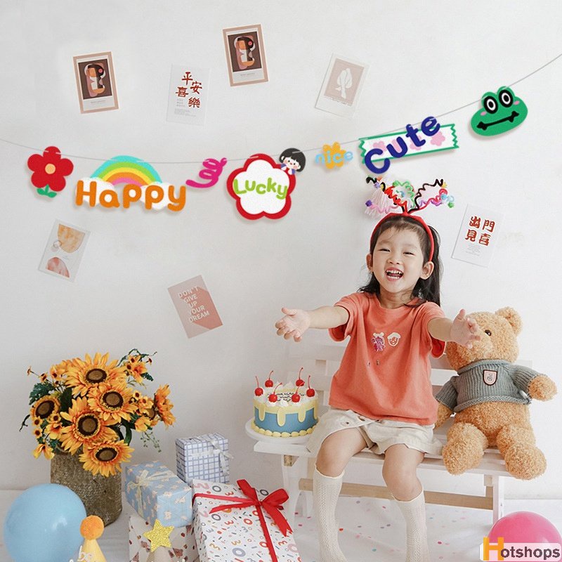 Bộ Dây Cờ Treo Trang Trí Tiệc Sinh Nhật Họa Tiết Hoạt Hình Dễ Thương