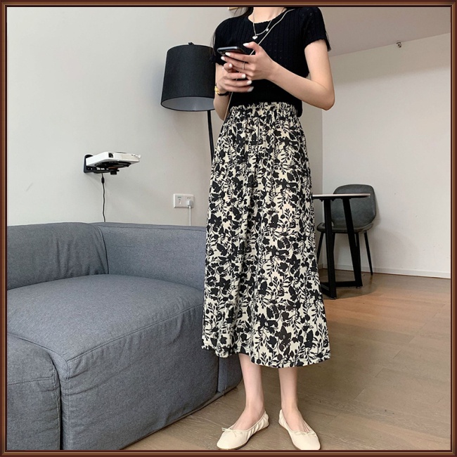 Chân Váy Dài Lưng Cao In Họa Tiết Hoa Bằng Sợi Hóa Học Thời Trang Mùa Hè Cho Nữ