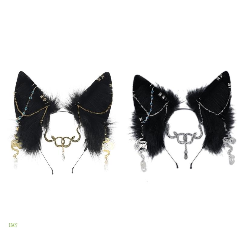 Băng Đô Tai Rắn Phối Lông Hóa Trang Lolita Gợi Cảm