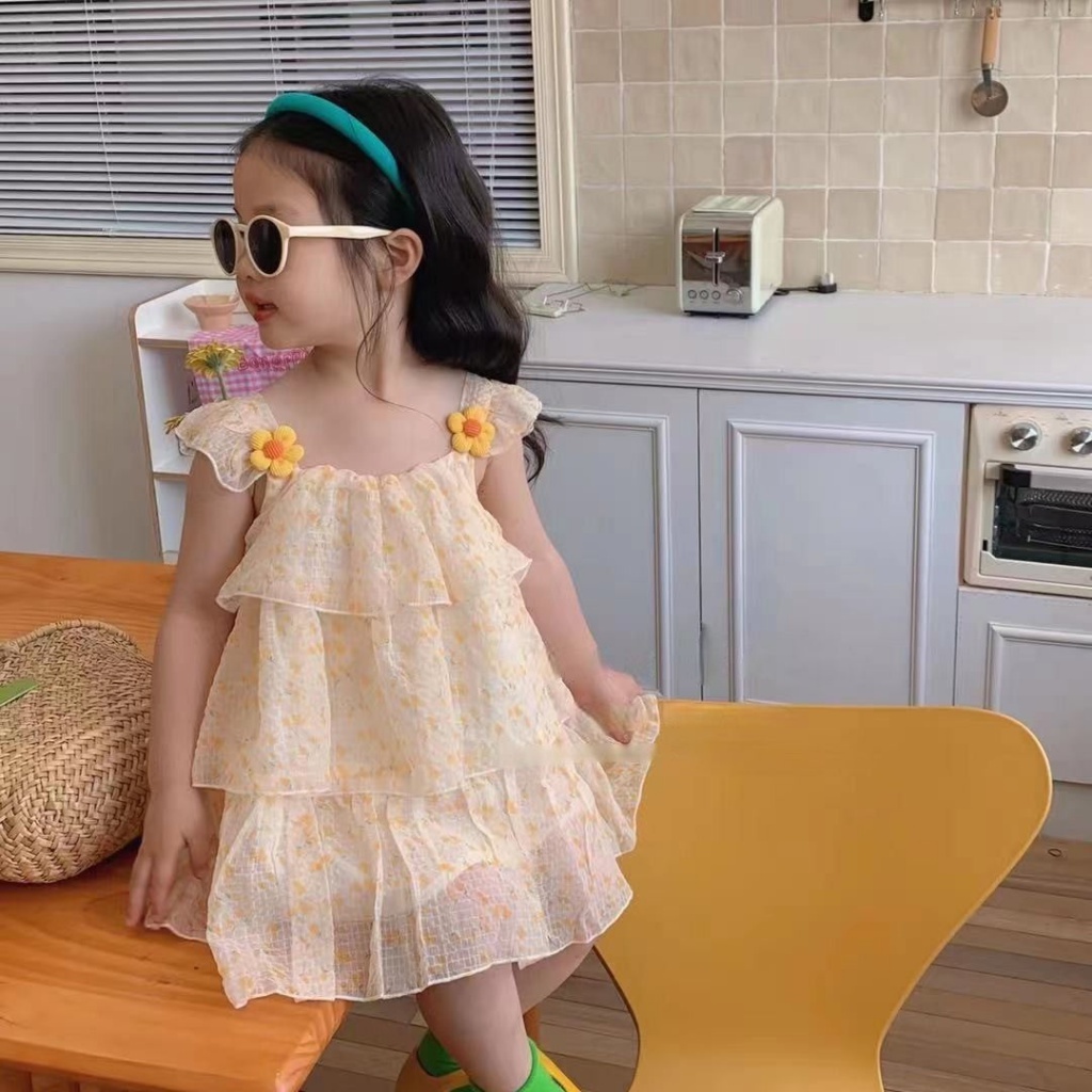 Hàng Có Sẵn Đầm Công Chúa Mùa Hè Hai Dây Mỏng Nhiều Tầng Phong Cách Mới Cho Bé Gái