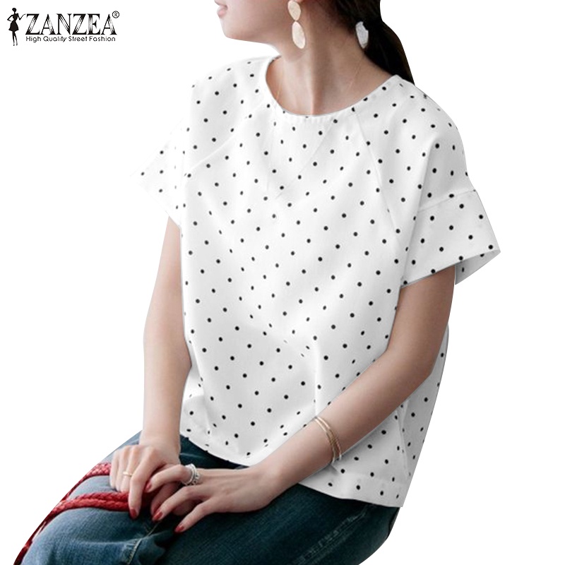 Zanzea Áo Kiểu Hở Vai Tay Dài Họa Tiết Chấm Bi Phong Cách Hàn Quốc Dành Cho Nữ