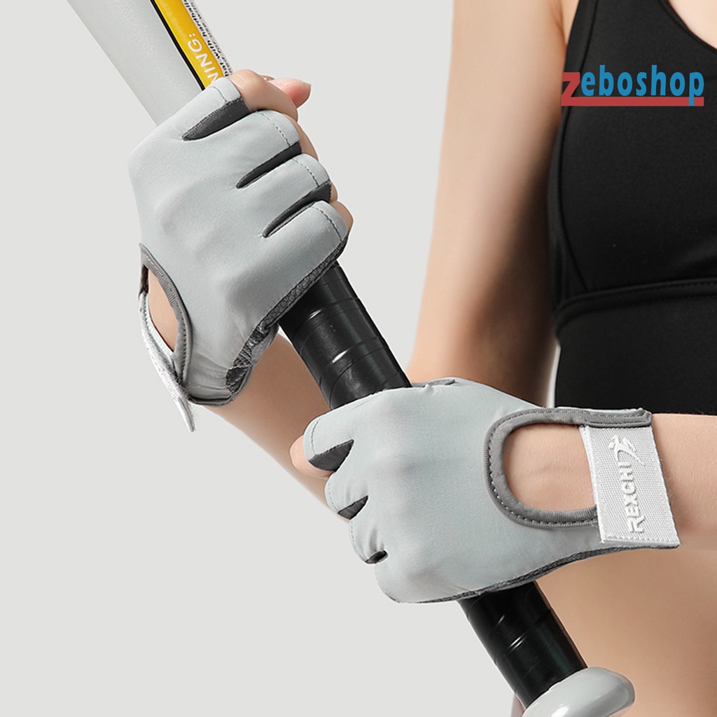 Găng Tay Hở Ngón Bằng Polyester Co Giãn Thoáng Khí Chống Trượt Chống Sốc Dùng Tập Thể Thao