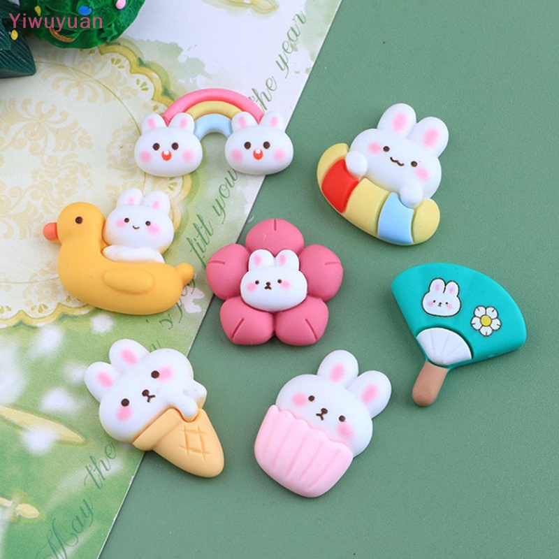 Bộ 5 Phụ Kiện Trang Trí Sổ Tay Hình Bánh Kem / Thỏ Bằng Resin Đáng Yêu DIY Mới
