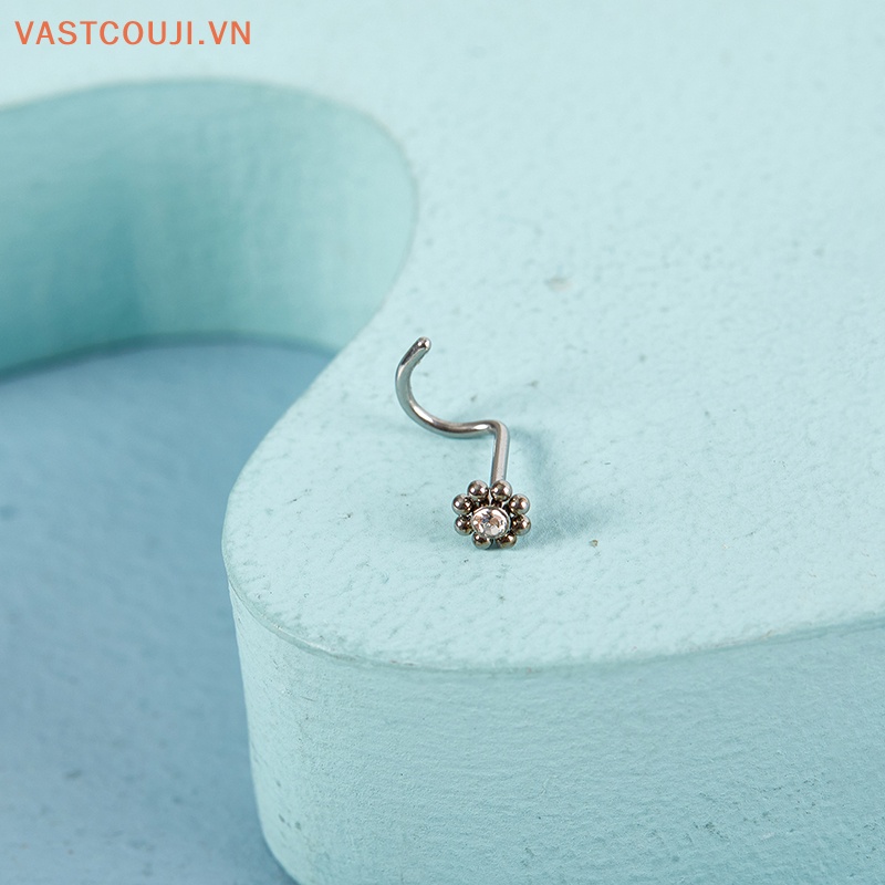 Khuyên Mũi Bằng Thép Không Gỉ Hình Bông Hoa Màu Trong Suốt Dễ Thương