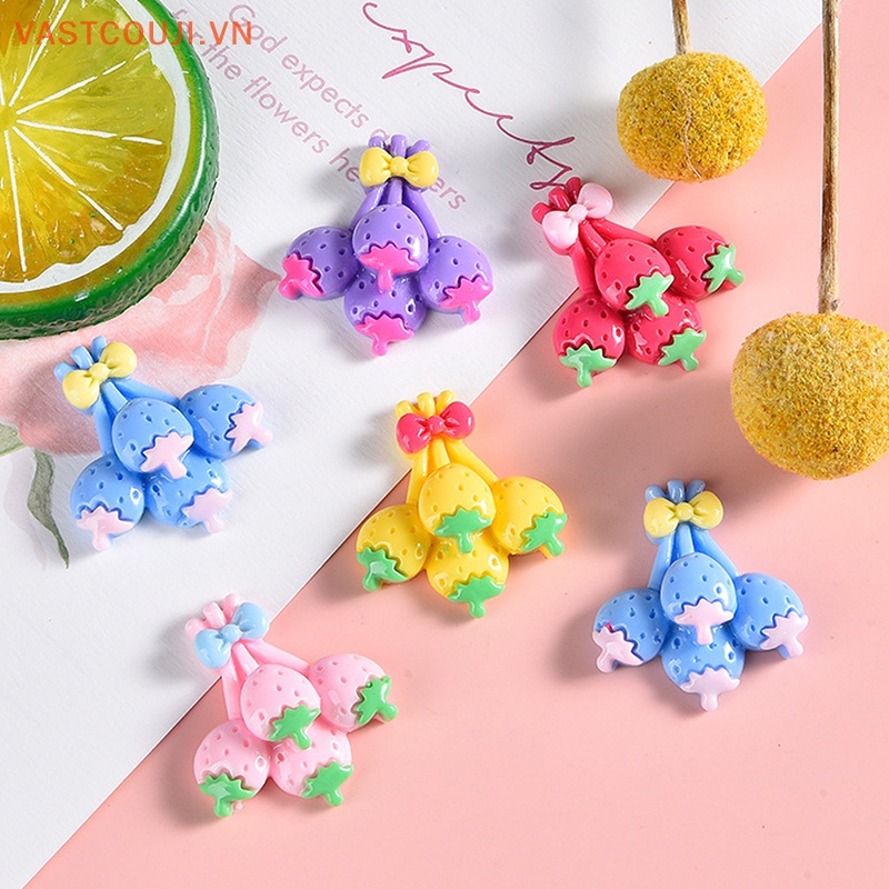 Bộ 10 Quả Dâu Tây Và Bong Bóng Bằng Resin Dễ Thương Trang Trí Điện Thoại / Sổ Tay DIY