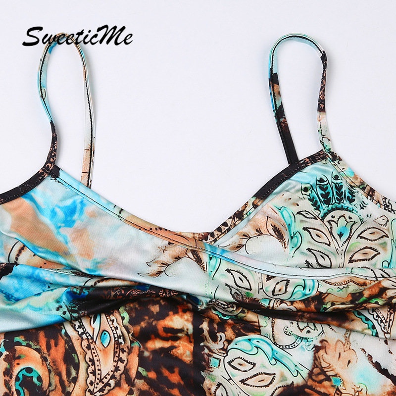 Áo Tank Top Hai Dây Cổ Chữ V Hở Lưng Dáng Ôm In Họa Tiết Thời Trang 2023 Cho Bạn Gái