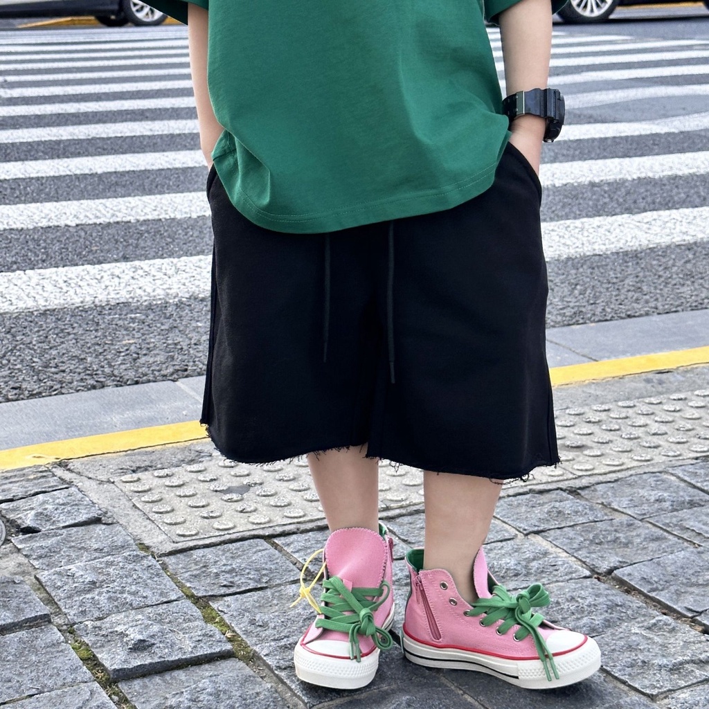 Quần short bé trai màu trơn cotton nỉ QB603 sz 90-140, quần ngắn đơn giản mùa hè phong cách Hàn quốc cho bé