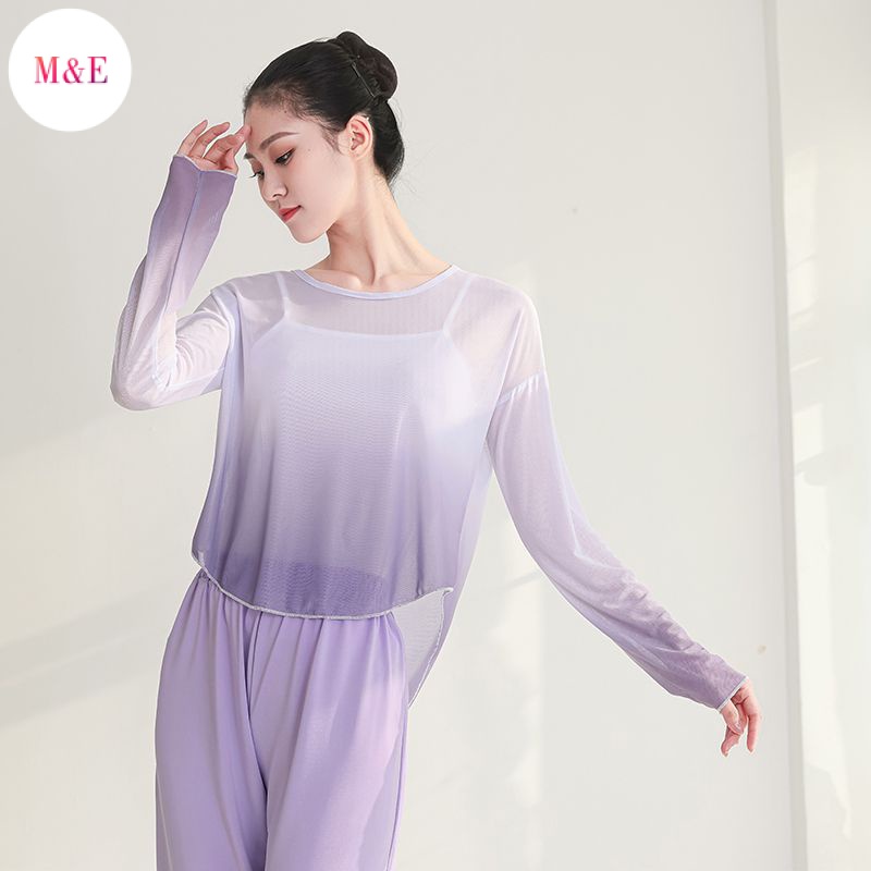 M &amp; E Bộ Trang Phục Múa Cổ Điển Tay Dài Hở Vai Phối Lưới Màu Gradient Phong Cách Mới 2023 Cho Nữ