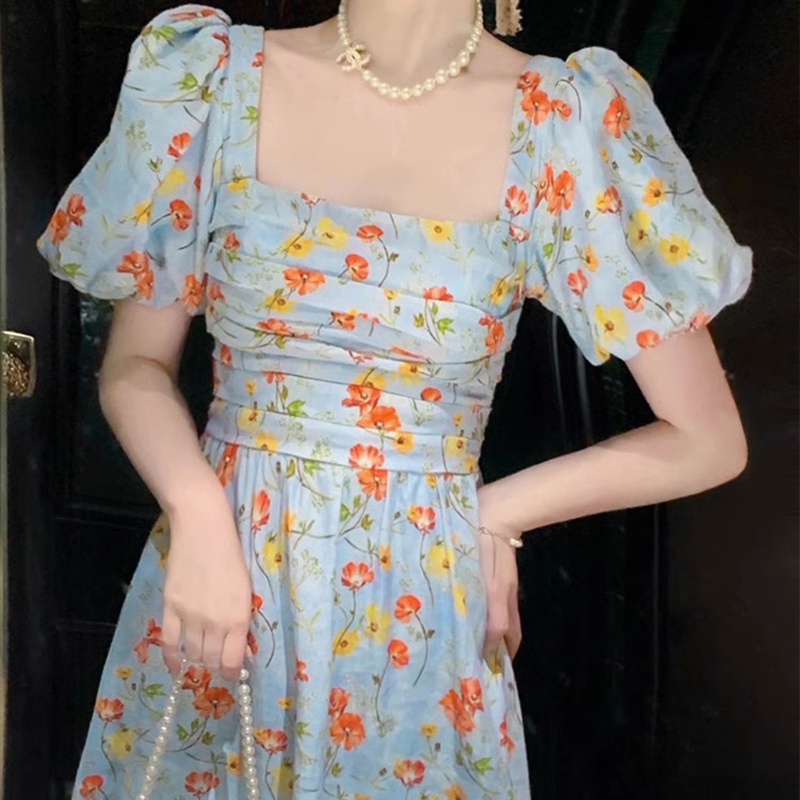 Đầm Hoa Cổ Vuông Dáng Dài Thời Trang Mùa Hè 2023 Phong Cách Pháp Xinh Xắn Cho Bé Gái