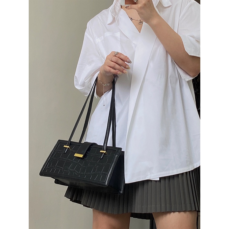 Túi Xách Vân Da Cá Sấu Màu Đen Cỡ Lớn Thời Trang Sang Trọng Cho Nữ