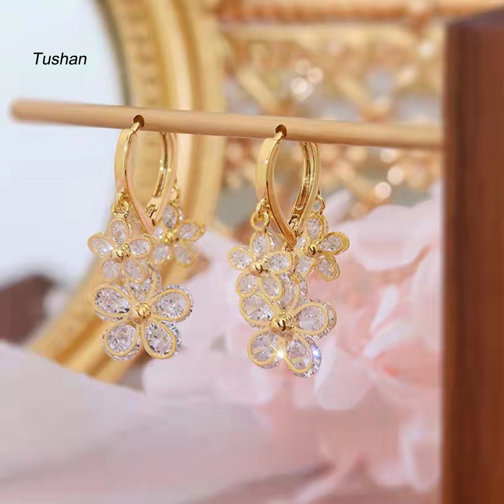 1 Đôi Bông Tai Tròn Đính Hoa Tua Rua Thời Trang