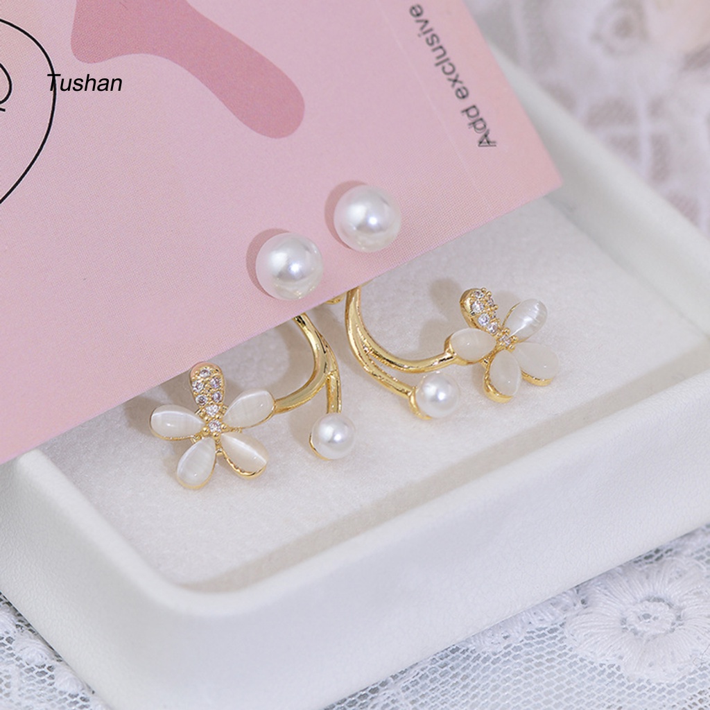 1 Đôi Bông Tai Hình Hoa Đính Ngọc Trai Giả Phong Cách Hàn Quốc Dành Cho Nữ