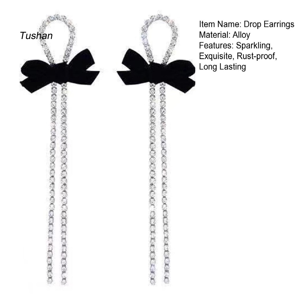 1 Đôi Bông Tai Hình Nơ Bằng Hợp Kim Lấp Lánh Chống Oxy Hóa Dành Cho Nữ