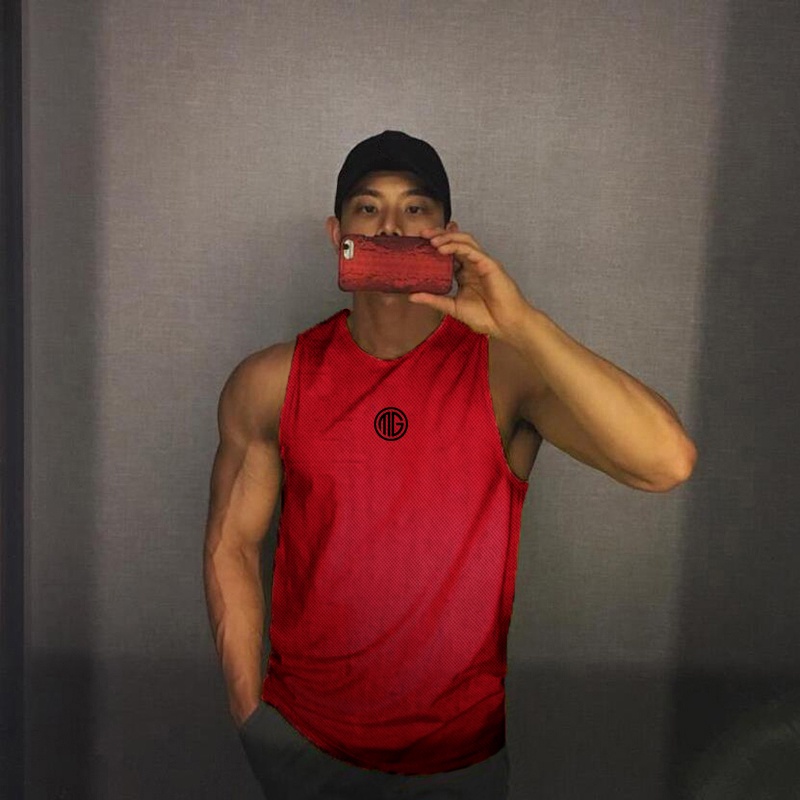 Áo Thun Sát Nách Cổ Tròn Phối Lưới Nhanh Khô Thời Trang Tập Gym Cho Nam